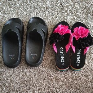 Women's Black and Pink Sandals